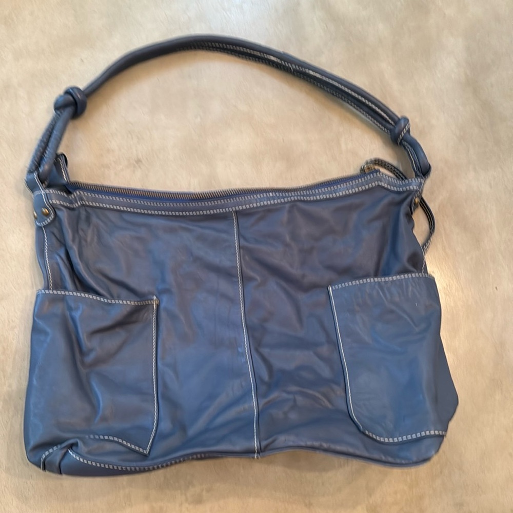 Navy blue leather shoulder bag - Picture 1 of 8